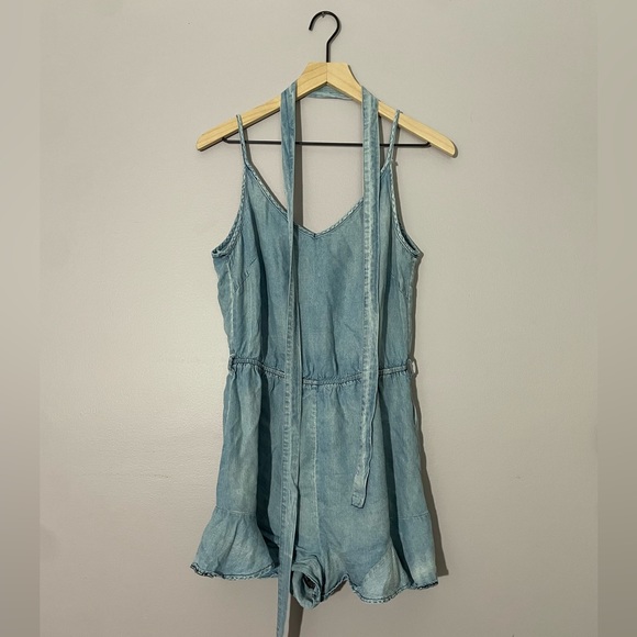 SHE + SKY Chambray Ruffle Hem Romper- Size Medium - Picture 6 of 6
